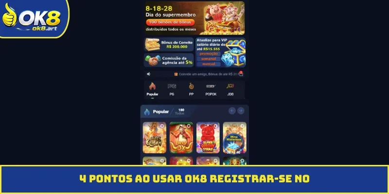 4 pontos ao usar OK8 registrar-se no