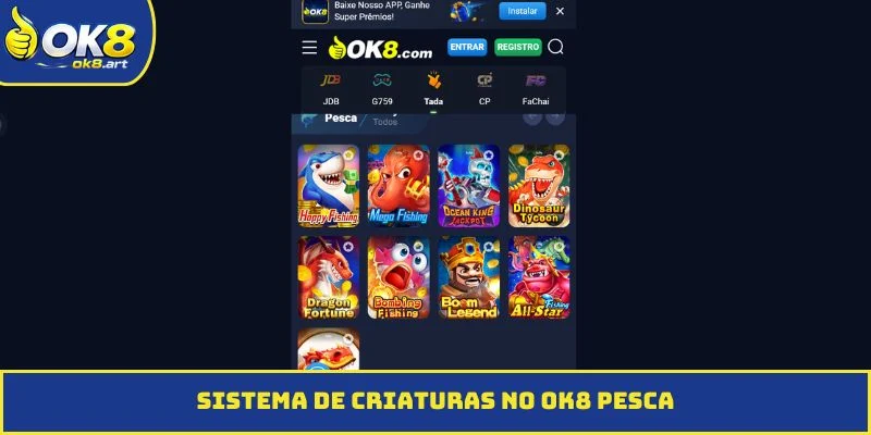 Sistema de criaturas no OK8 Pesca